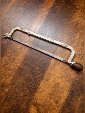 Vintage Adjustable Hacksaw Wood Handle Metal Frame Hand Tool Rustic Industrial